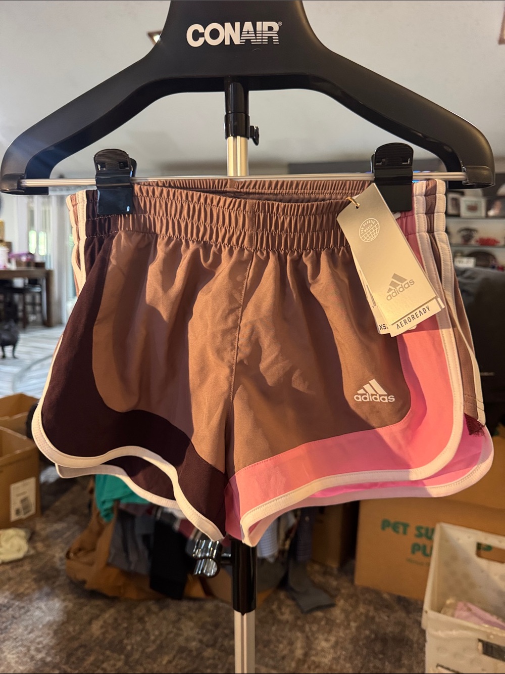 adidas Women’s Pink and Brown Colorblock Athletic Shorts
